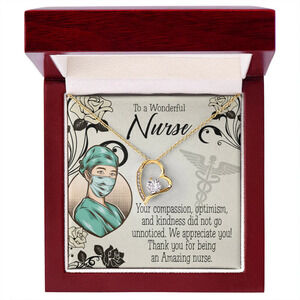 Your Compassion Nurse Forever Love CZ Heart Necklace Yellow Gold Luxury Box